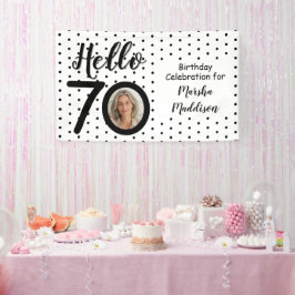 Hello 70フォトブラック&ホワイトドット誕生日 横断幕
