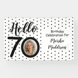 Hello 70フォトブラック&ホワイトドット誕生日 横断幕
