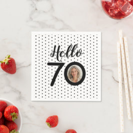 Hello 70白黒ドットフォト誕生日 スタンダードカクテルナプキン