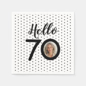 Hello 70白黒ドットフォト誕生日 スタンダードカクテルナプキン (正面)