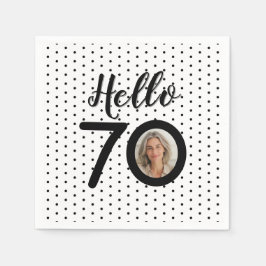 Hello 70白黒ドットフォト誕生日 スタンダードカクテルナプキン