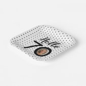 Hello 70白黒ドットフォト誕生日 ペーパープレート (傾斜あり)