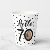 Hello 70白黒ドットフォト誕生日 紙コップ (裏面)