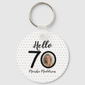 Hello 70白黒ドット写真&名前誕生日 キーホルダー (裏面)