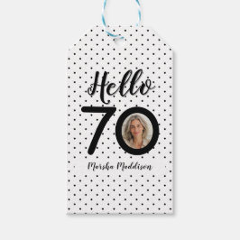 Hello 70白黒ドット写真&名前誕生日 ギフトタグ