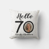 Hello 70白黒ドット写真&名前誕生日 クッション (正面)