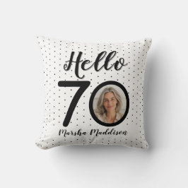 Hello 70白黒ドット写真&名前誕生日 クッション