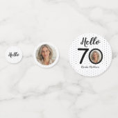 Hello 70白黒ドット写真&名前誕生日 コンフェッティ (正面)