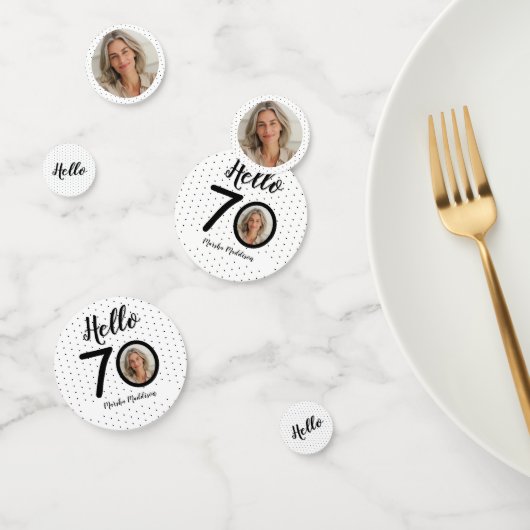 Hello 70白黒ドット写真&名前誕生日 コンフェッティ (グループ)