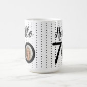 Hello 70白黒ドット写真&名前誕生日 コーヒーマグカップ (中央)