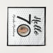 Hello 70白黒ドット写真&名前誕生日 タペストリー (正面(横))