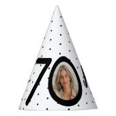 Hello 70白黒ドット写真&名前誕生日 パーティーハット (正面)