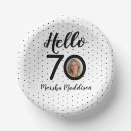 Hello 70白黒ドット写真&名前誕生日 ペーパーボウル