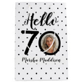 Hello 70白黒ドット写真&名前誕生日 ミディアムペーパーバッグ (正面)