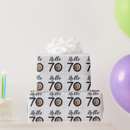 Hello 70白黒ドット写真&名前誕生日 ラッピングペーパー