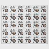 Hello 70白黒ドット写真&名前誕生日 ラッピングペーパー (フラット)