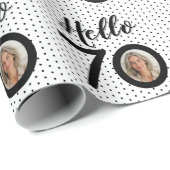 Hello 70白黒ドット写真&名前誕生日 ラッピングペーパー (ロールコーナー)