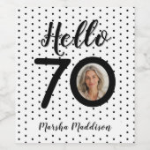 Hello 70白黒ドット写真&名前誕生日 ワインラベル (シングルラベル)