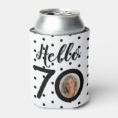 Hello 70白黒ドット写真&名前誕生日 缶クーラー (缶正面)