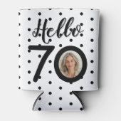 Hello 70白黒ドット写真&名前誕生日 缶クーラー (正面)