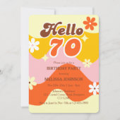Hello 70 Retro Wave Groovy Flower Birthday  招待状 (正面)