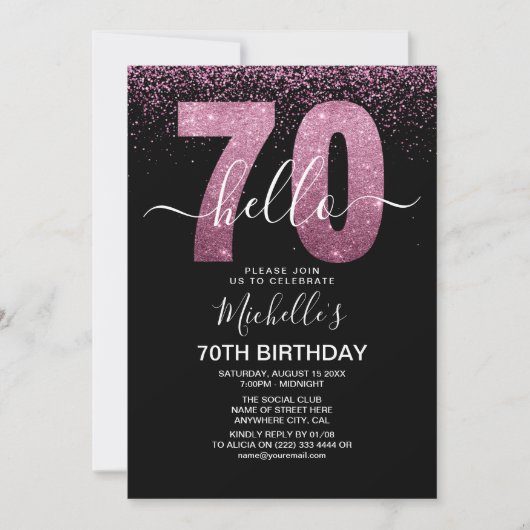 Hello 70 years modern birthday with photo 招待状 (正面)