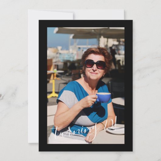 Hello 70 years modern birthday with photo 招待状 (裏面)