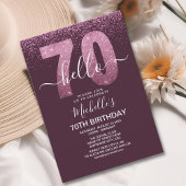 Hello 70 years modern birthday with photo 招待状