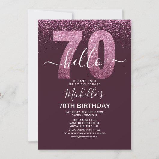 Hello 70 years modern birthday with photo 招待状 (正面)