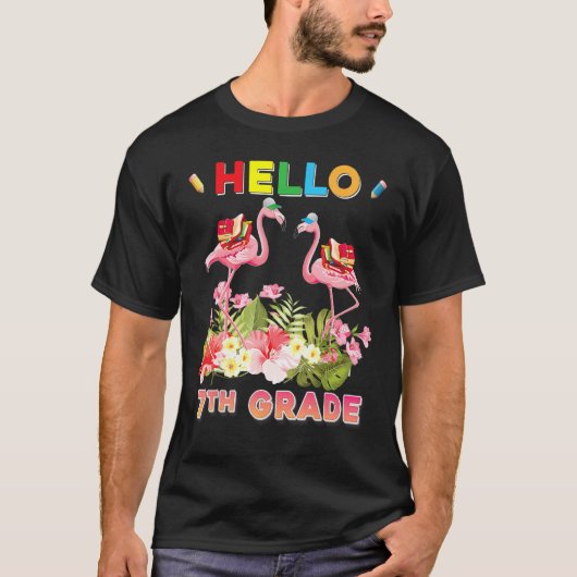 Hello 7th Grade Flamingo Back To School Teacher Ki Tシャツ (正面)