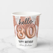 Hello 80ピンクグリッター誕生日バルーン紙カップ 紙コップ (正面)