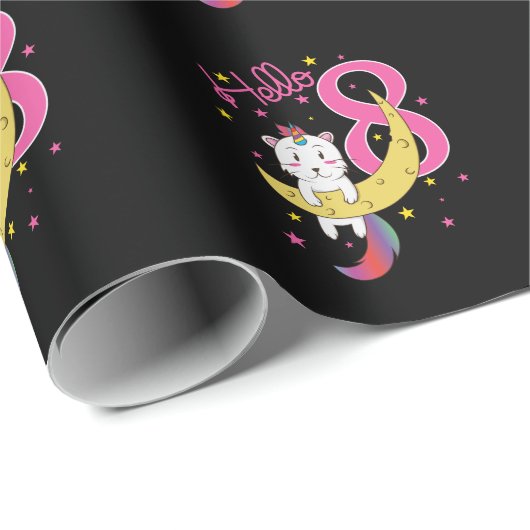 Hello 8 Katze Einhorn Mond Käse ラッピングペーパー (ロールコーナー)