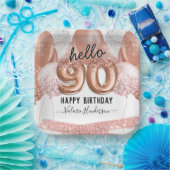 Hello 90ピンクグリッター誕生日バルーン紙プラット ペーパープレート (パーティー)