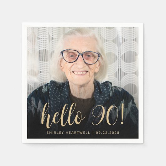 Hello 90第90回バースデーパーティー写真 スタンダードカクテルナプキン (正面)