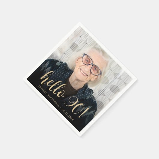 Hello 90第90回バースデーパーティー写真 スタンダードカクテルナプキン (角)