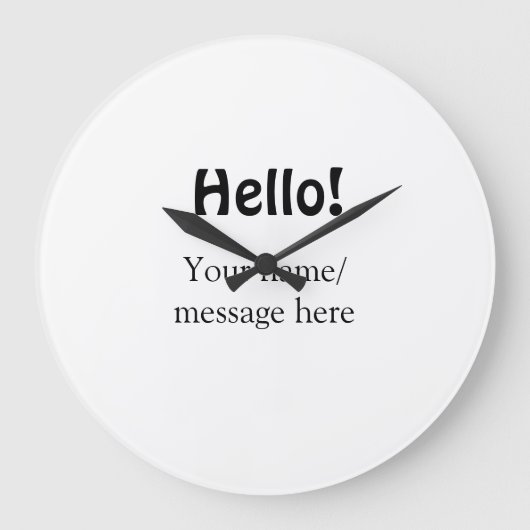 Hello add nameメッセージシンプルのミニマルビジネス項目 ラージ壁時計 (正面)