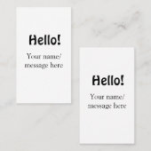 Hello add nameメッセージシンプルのミニマルビジネス項目 名刺 (正面/裏面)