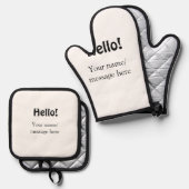 Hello add nameメッセージシンプルのミニマルビジネス項目 鍋つかみ&鍋敷きセット (正面/裏面)