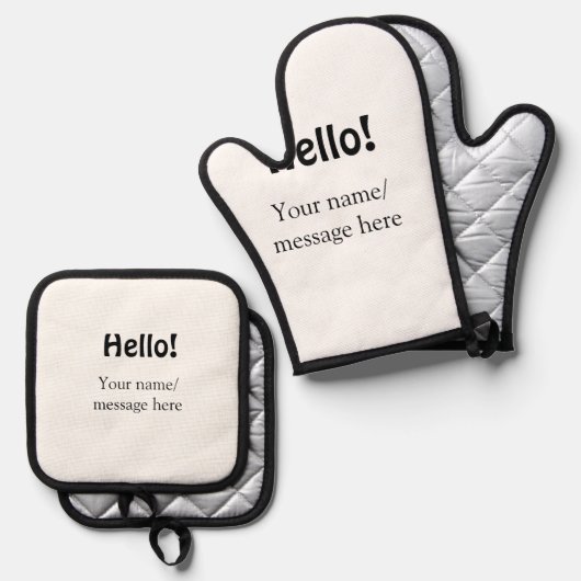 Hello add nameメッセージシンプルのミニマルビジネス項目 鍋つかみ&鍋敷きセット (正面/裏面)
