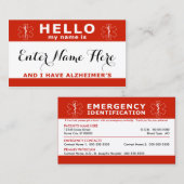 HELLO Alzheimers緊急カード連絡を持つ コーリングカード (正面/裏面)