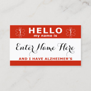 HELLO Alzheimers緊急カード連絡を持つ コーリングカード