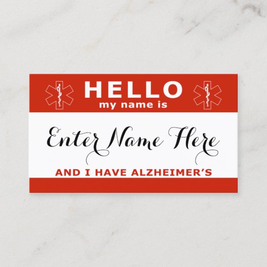 HELLO Alzheimers緊急カード連絡を持つ コーリングカード (正面)
