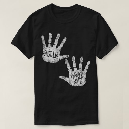 HELLO and GOODBYE Academy毎日あいさつユーモアVi Tシャツ (デザイン正面)
