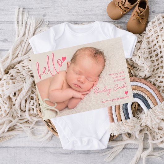 Hello and Thank You Pink Birth Announcement 案内状