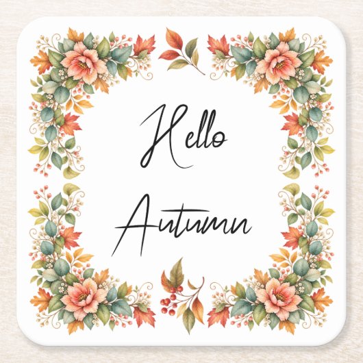 Hello Autumn – Aquarell Untersetzer  スクエアペーパーコースター (正面)