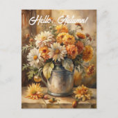 Hello, Autumn - Bucket with Flowers  シーズンポストカード (正面)