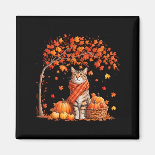 Hello Autumn Cat Fall Leaf Kitten Lover Thanksgivi マグネット (正面)