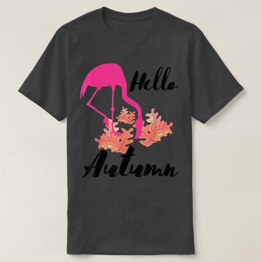 Hello Autumn Colorful Fall Leaves Funny Flamingo N Tシャツ (デザイン正面)