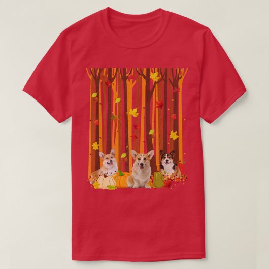 Hello Autumn Corgi Maple Leaf Fall Pumpkin Mens Wo Tシャツ (デザイン正面)