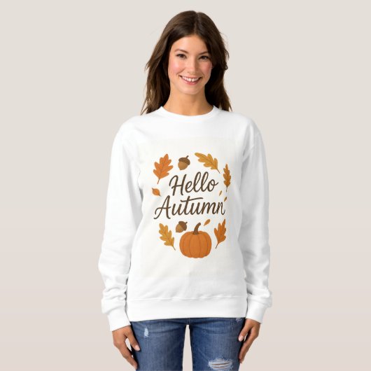 Hello Autumn Cozy Fall Sweatshirt | Pumpkin and Le スウェットシャツ (正面フル)